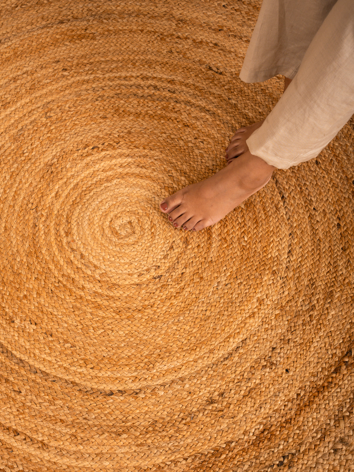 Natural Jute and Cotton Floor Round Carpet Ultra Large - 4x4