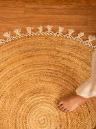Natural Jute and Cotton Floor Round Carpet Ultra Large - 4x4