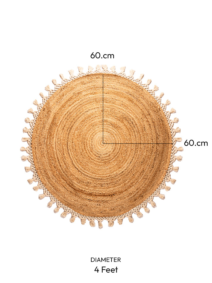 Natural Jute and Cotton Floor Round Carpet Ultra Large - 4x4