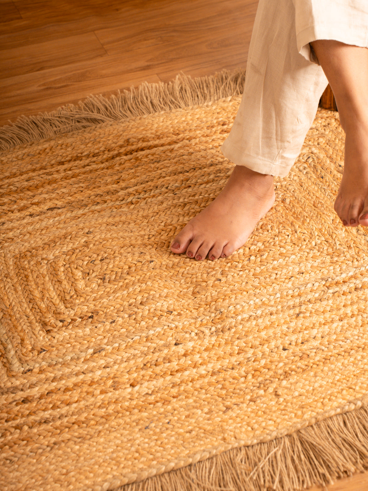 Natural Jute Floor Lace Rectangle Carpet- Ultra Large 4x3