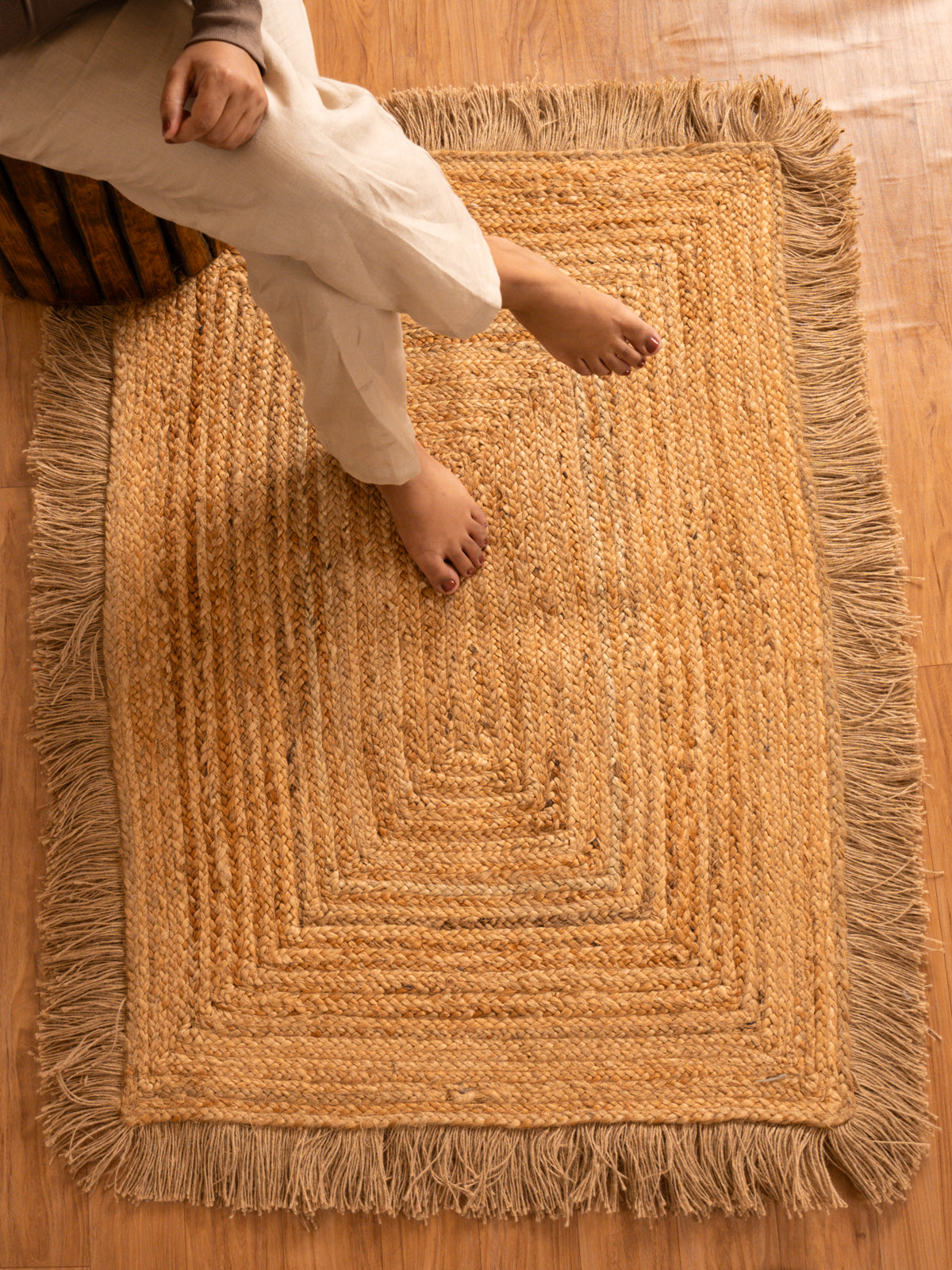 Natural Jute Floor Lace Rectangle Carpet- Ultra Large 4x3