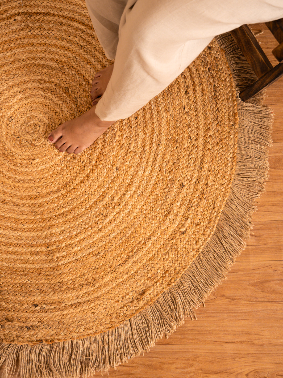 Natural Jute Floor Carpet- Lace Round Ultra Large - 4x4