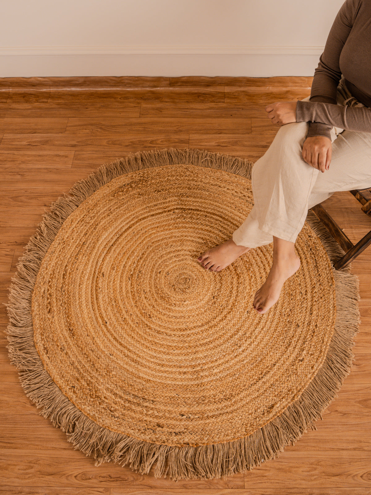 Natural Jute Floor Carpet- Lace Round Ultra Large - 4x4