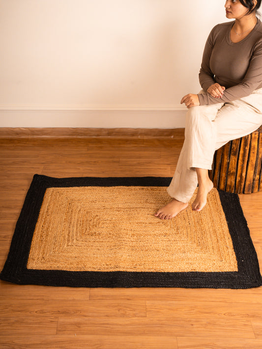 Black Border Natural Jute Floor Rectangle Carpet- Ultra Large 4x3