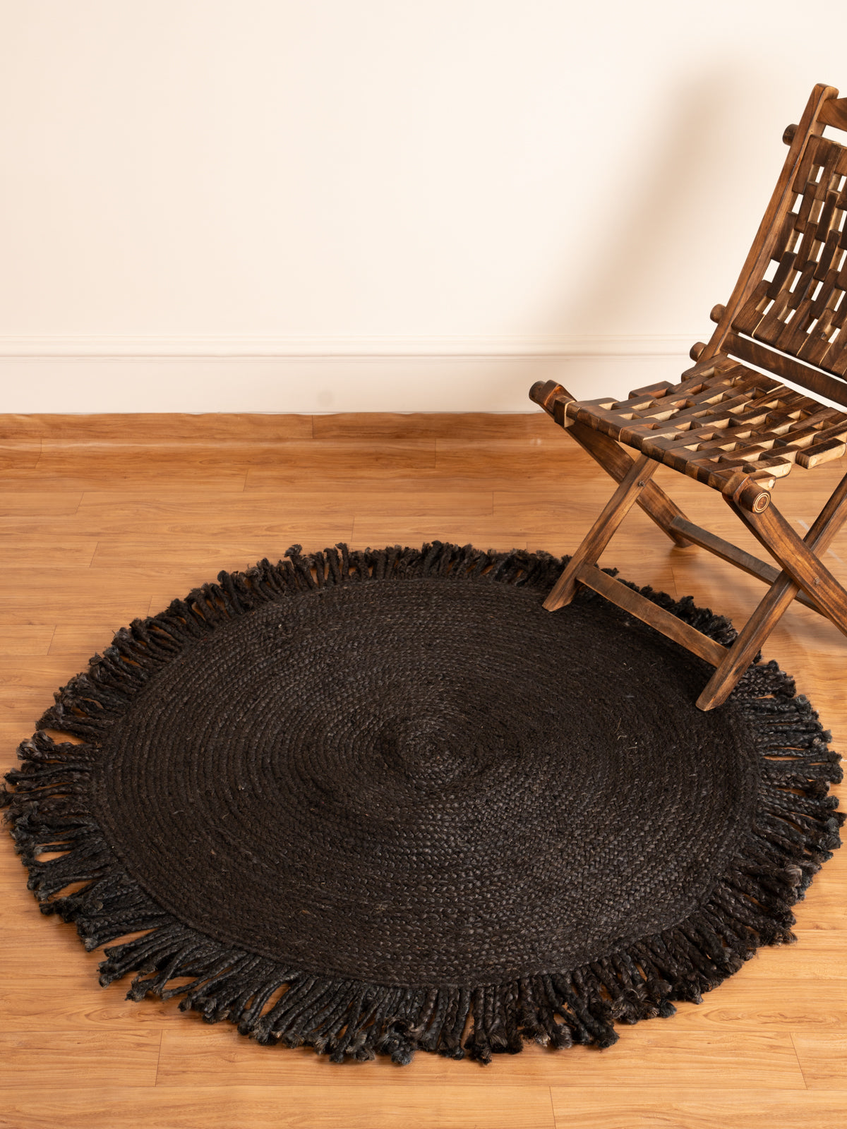 Black Jute Round Carpet Ultra Large - 4x4