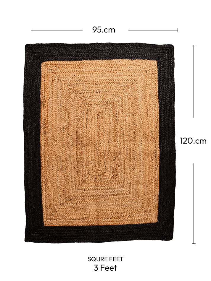 Black Border Natural Jute Floor Rectangle Carpet- Ultra Large 4x3