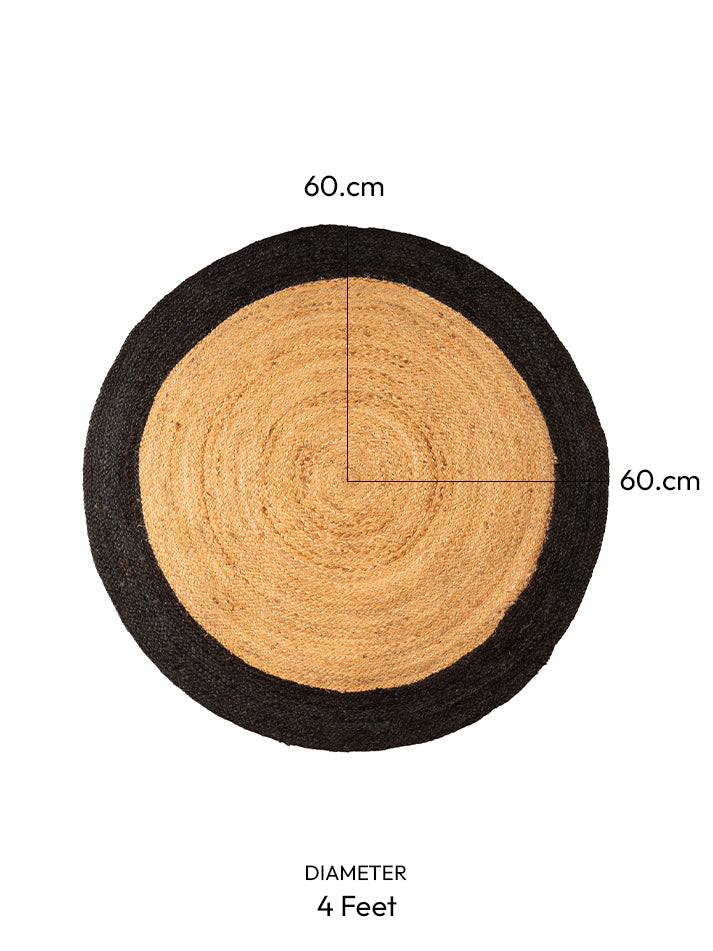 Black Border Natural Jute Round Floor Carpet Ultra Large - 4x4