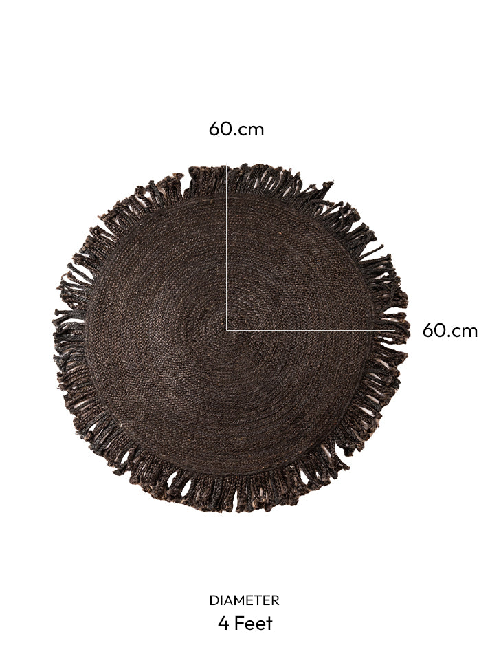 Black Jute Round Carpet Ultra Large - 4x4